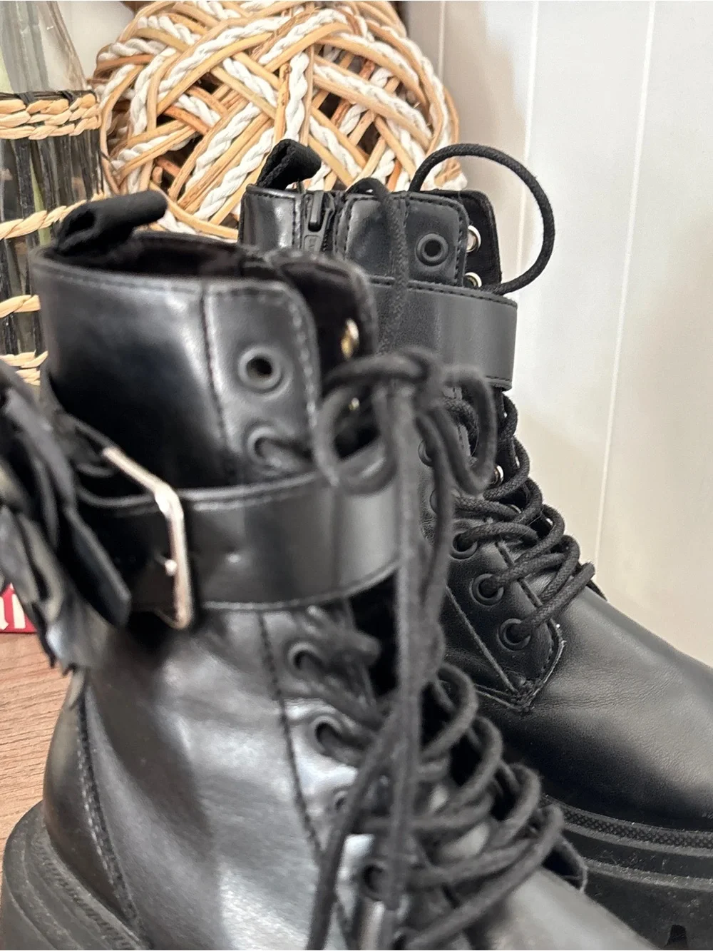 Zara Kids Black Floral Chunky Combat Boots Girl US Size 1 or EU 32